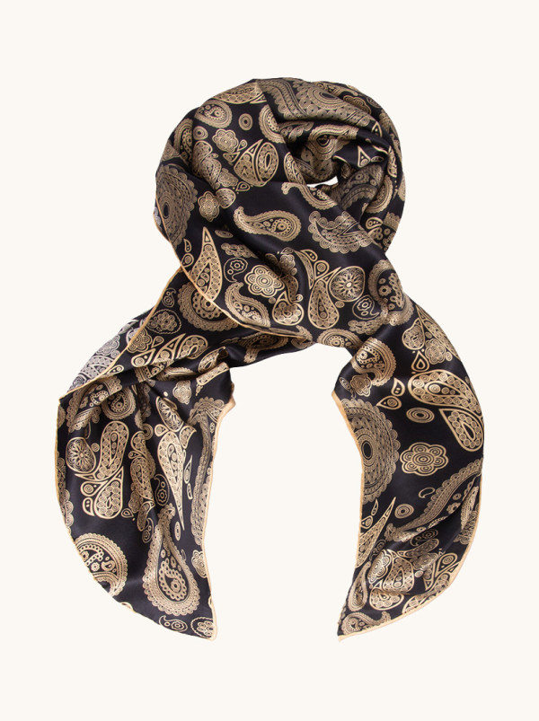 Chusta jedwabna Złote paisleye 110cm x110 cm 