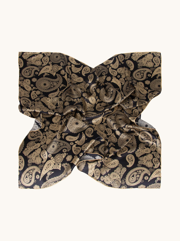 Chusta jedwabna Złote paisleye 110cm x110 cm 