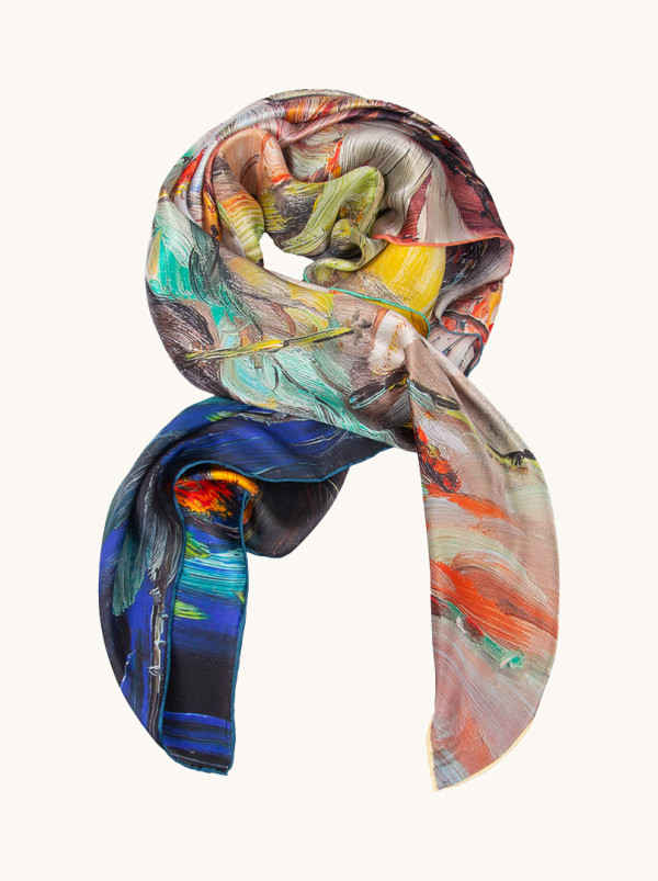 Duża chusta jedwabna Impresjonistyczne kwiaty 110cm x110 cm 