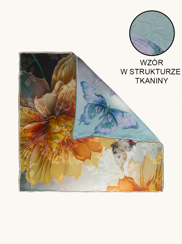 Apaszka jedwabna dwustronna Sekrety Ogrodu 68x68 cm