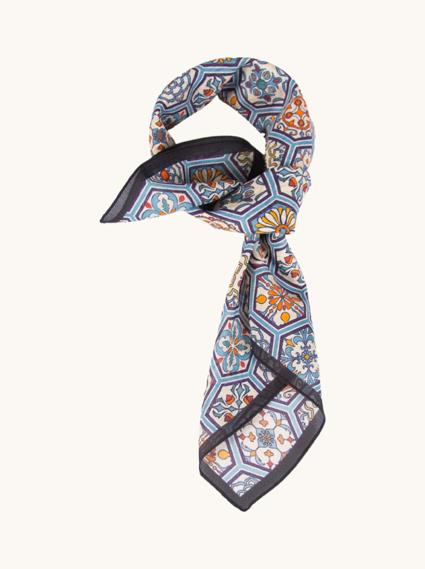 Apaszka damska z jedwabiu morwowego i bawełny w mozaikę 65x65 cm