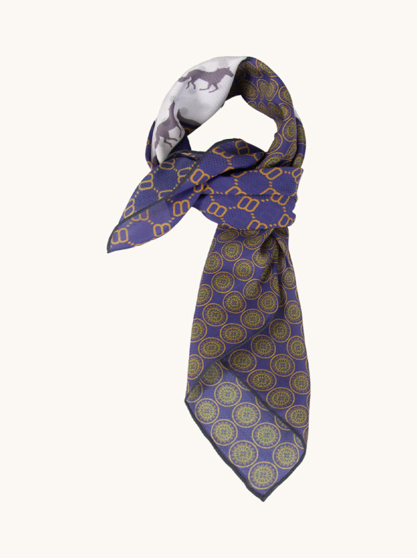 Women's retro scarf made of mulberry silk and  cotton 65cm x 65cm