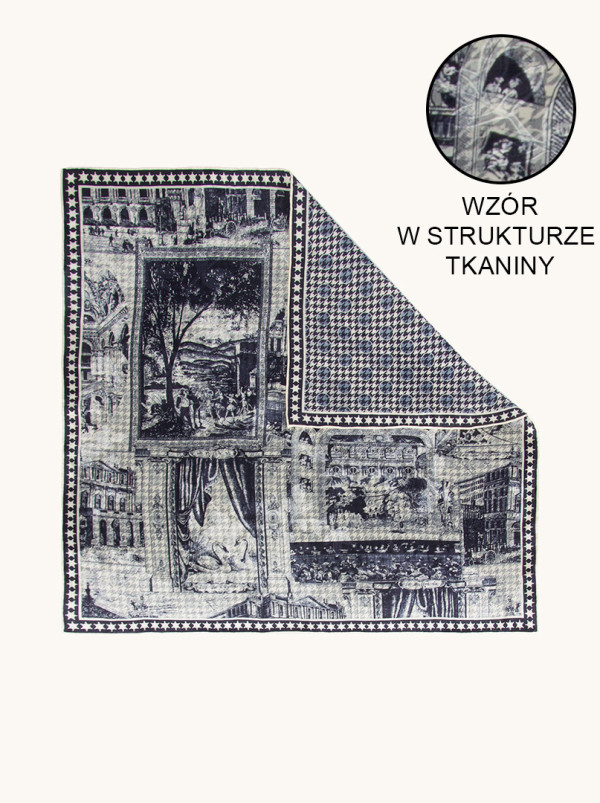 Apaszka jedwabna dwustronna granatowa z tłoczonym wzorem 66x66 cm