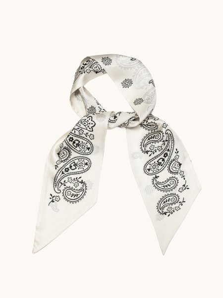 Cream-colored silk paisley scarf, 12x190 cm