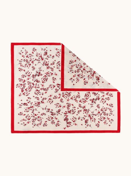 Scarf wool with silk in red flowers 65x65 cm