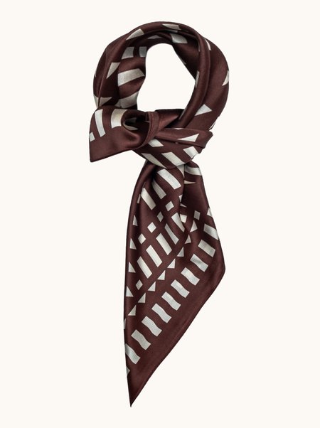 Brown Silk Scarf with Geometric Pattern, 70x70 cm