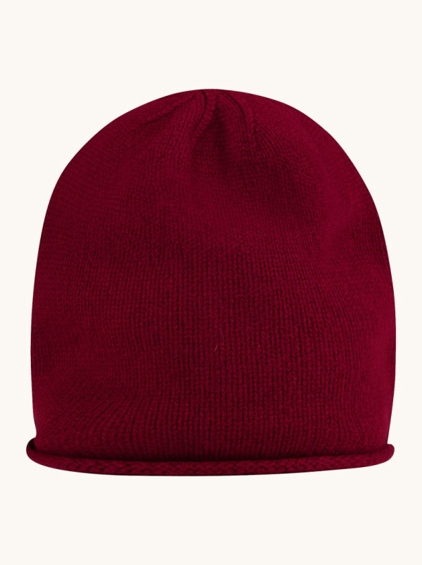 Wełniana czapka z zawiniętym brzegiem bordowa smerfetka