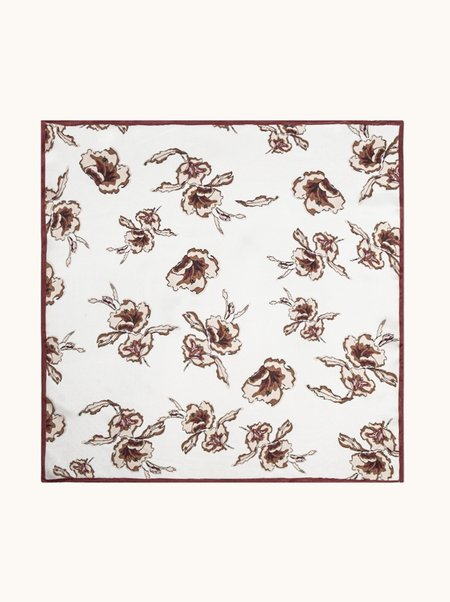 Cream-colored silk scarf with a floral pattern, 53x53 cm
