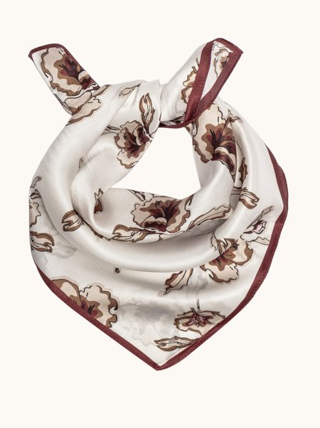 Cream-colored silk scarf with a floral pattern, 53x53 cm