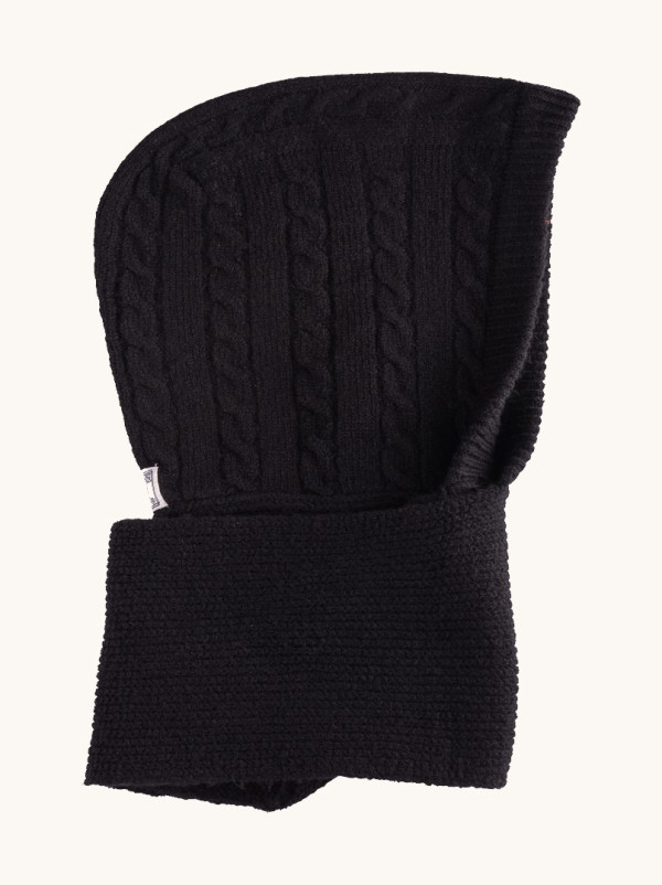 Czarny kaptur z długim szalem z wełną