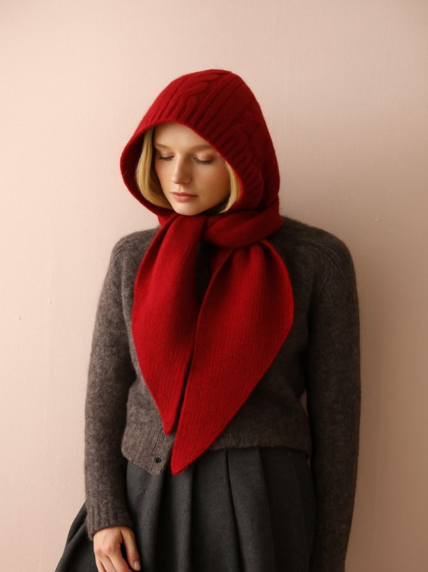 Red hoodie with long wool scarf