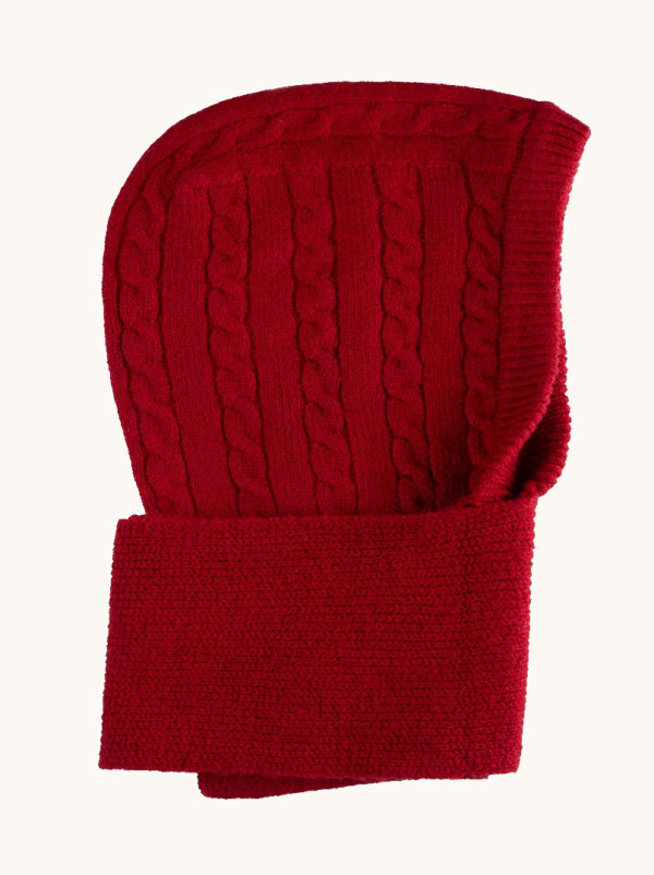 Red hoodie with long wool scarf