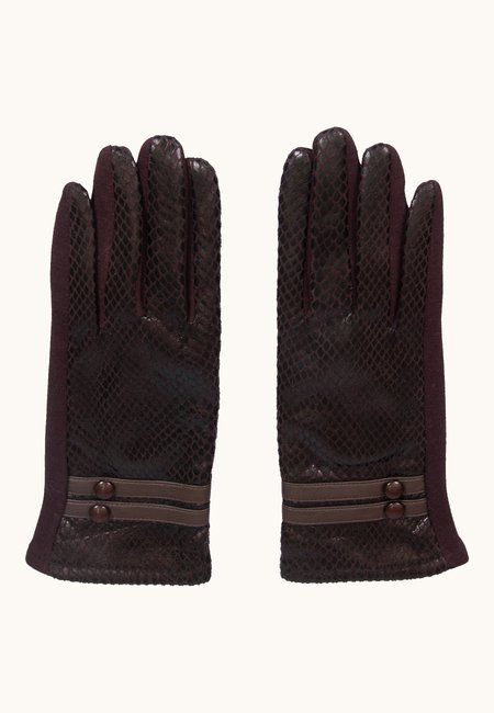 Dark brown gloves imitating snake skin