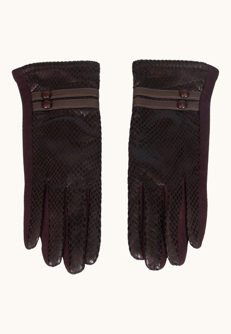 Dark brown gloves imitating snake skin