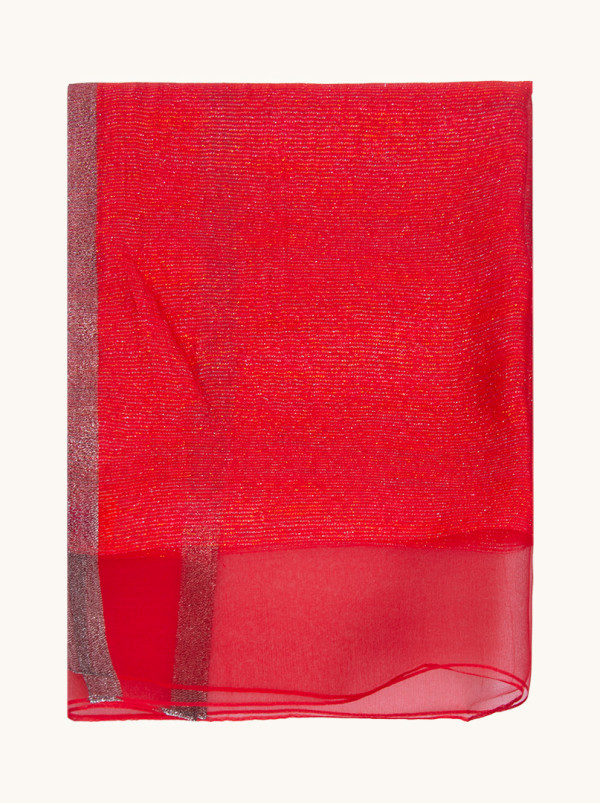 Elegant red evening scarf made of wool and silk