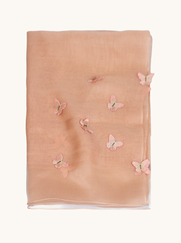 Wool and silk evening scarf with butterflies