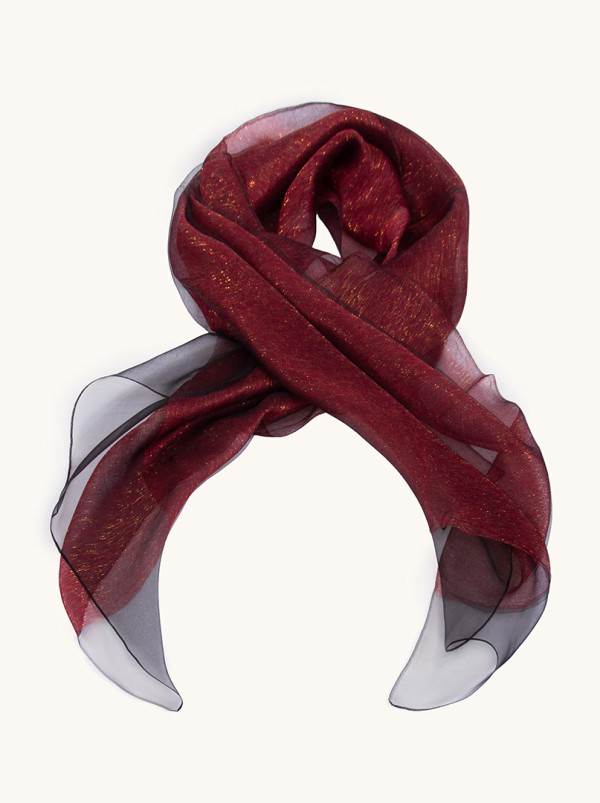 Burgundy evening scarf with shiny thread, 72cm x 190cm