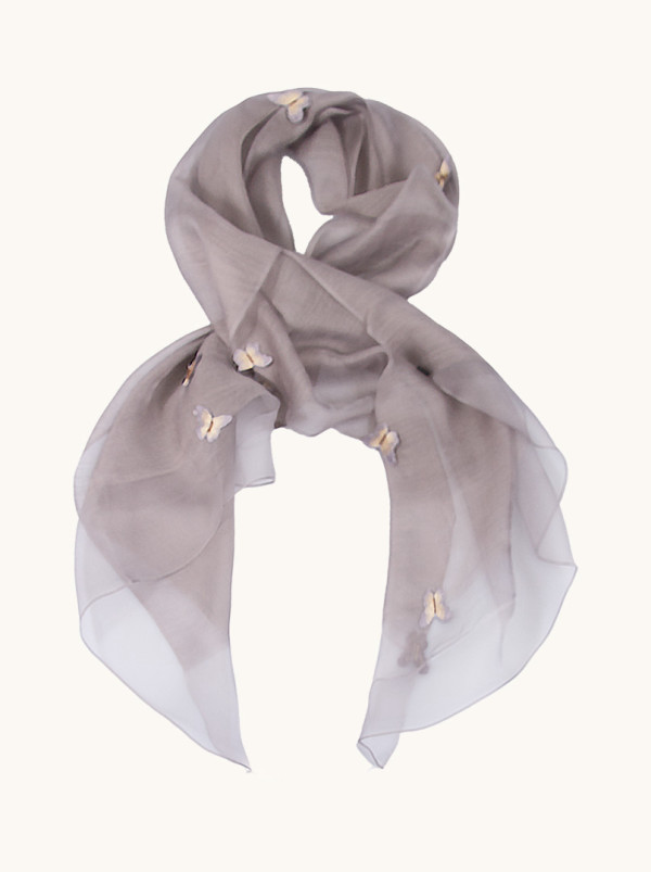 Shawl with butterflies - evening lightness in grey-lavender tones 70cm x 200cm