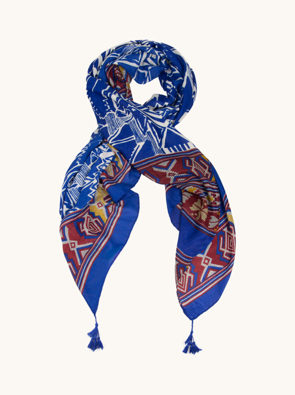 Boho style scarf with geometric shapes 90 cm x 200 cm