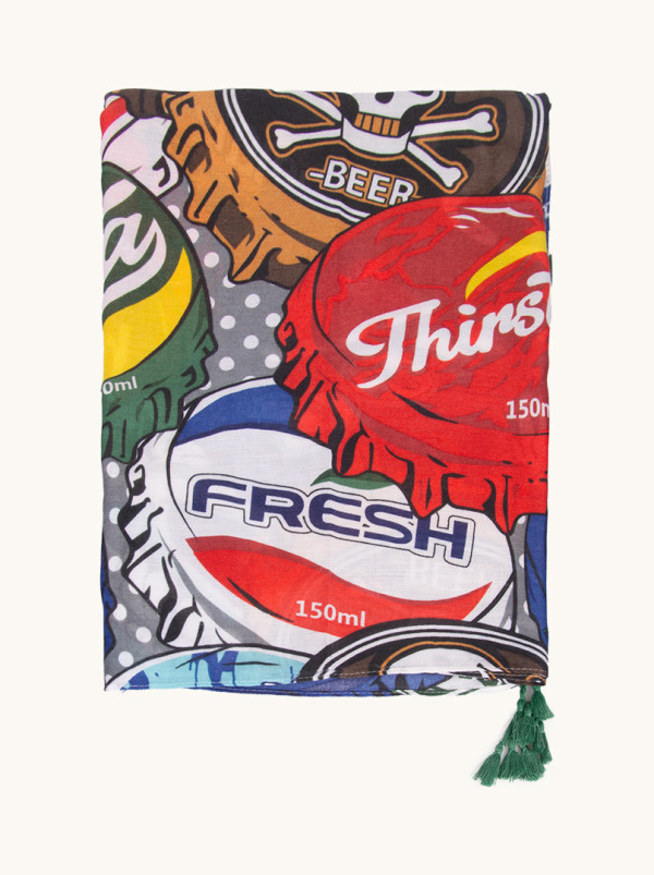 light boho scarf with bottle cap motif 90 cm x 190 cm