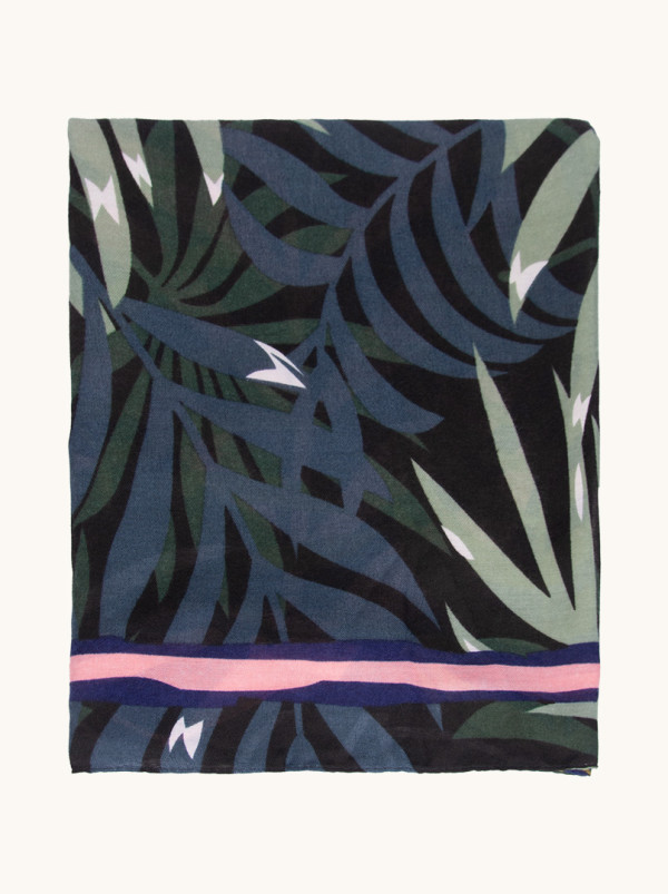 Light boho scarf with leaf motif 90 cm x 190 cm