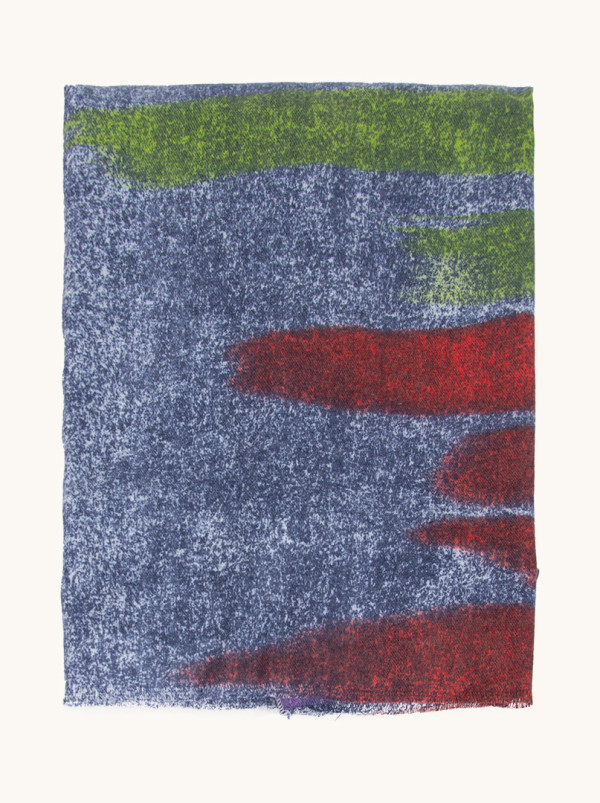 Blue warm scarf with wool in colorful stripes 70 cm x 190 cm.