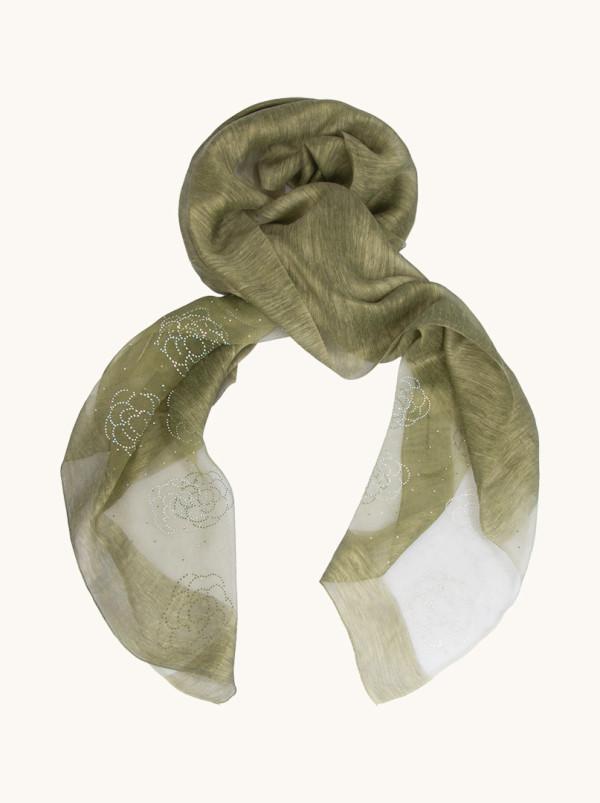 Evening silk scarf with decorative appliqué 90 cm x 180 cm.