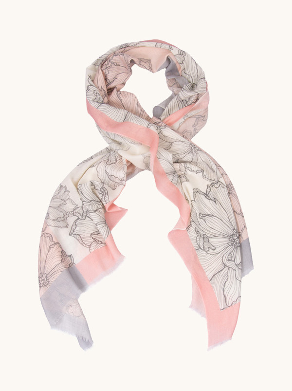 Scarf 100% wool with floral twist 95 cm x 210 cm PREMIUM