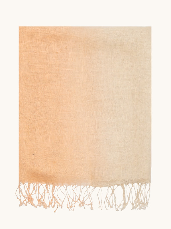 Lekki szal lniany z frędzlami łososiowy  55cm x180cm