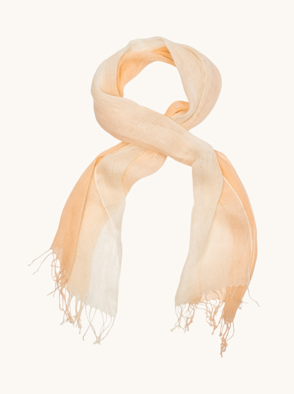 Lekki szal lniany z frędzlami łososiowy  55cm x180cm