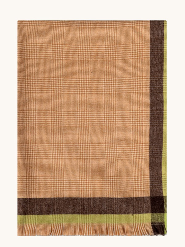 Ciepły szal z wiskozą w brązowo-limonkowym akcencie 75cm x 200cm