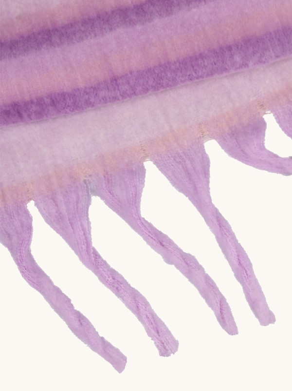 Ciepły szal w kratę  z frędzlami fioletowy 40x180 cm