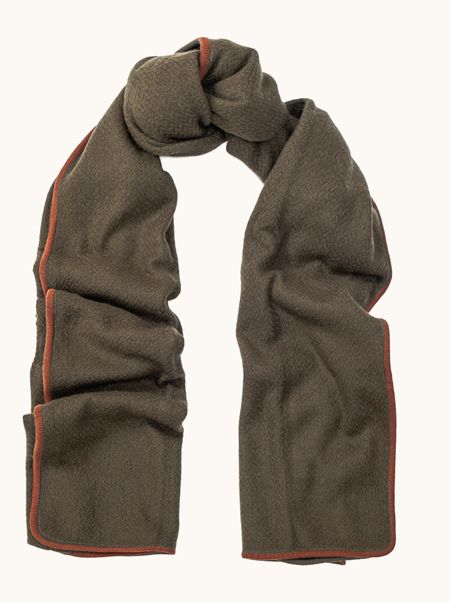 Szal kaszmir 100% oliwkowy z lamówką 70x180 cm PREMIUM