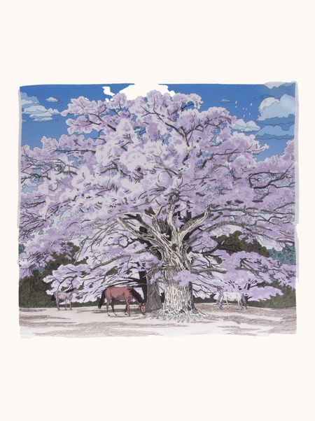 Apaszka jedwabna kwitnące drzewo 70x70 cm