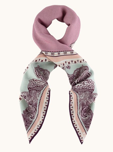 Apaszka wełna 100% różowa we wzory 90x90 cm