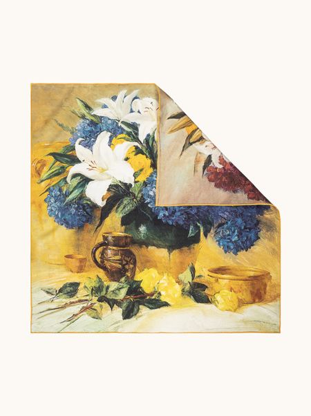 Apaszka jedwabna dwustronna z motywem kwiatów 65x65 cm