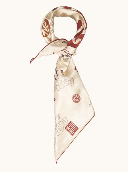 Apaszka jedwabna dwustronna z chińskim motywem graficznym 65x65 cm