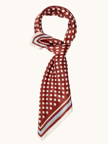 Apaszka jedwabna czerwona w groszki 70x70 cm