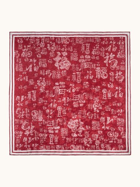 Apaszka jedwabna dwustronna czerwona z chińskim motywem 65x65 cm