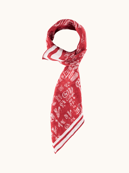 Apaszka jedwabna dwustronna czerwona z chińskim motywem 65x65 cm