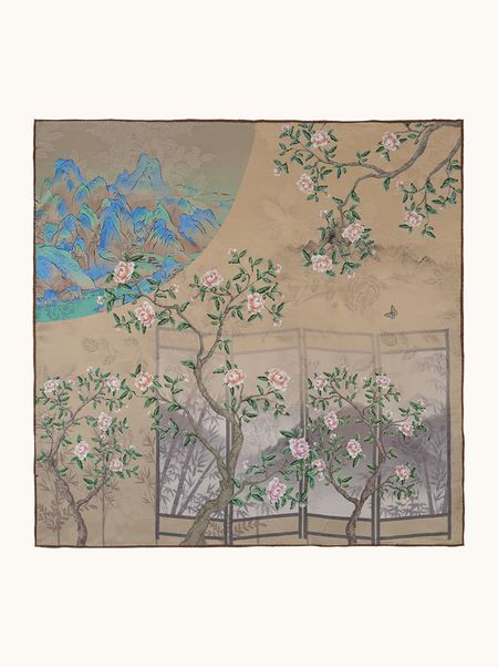 Apaszka jedwabna dwustronna orientalny pejzaż 65x65 cm