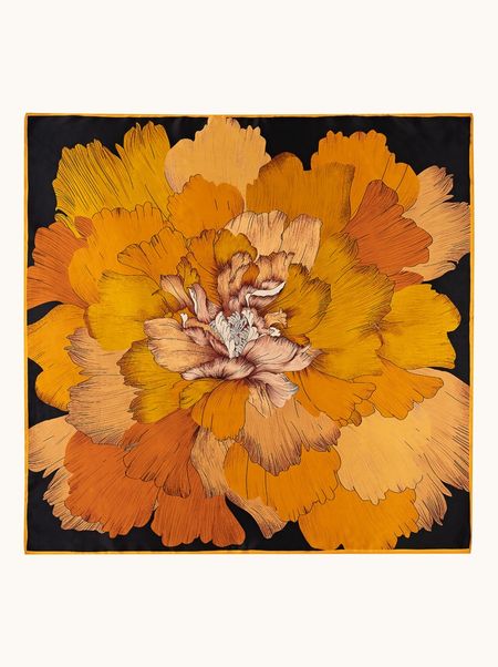Apaszka jedwabna pomarańczowa z kwiatem 90x90 cm