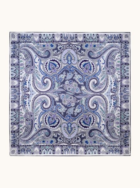 Duża chusta jedwabna fioletowa z motywem paisley 110x110 cm