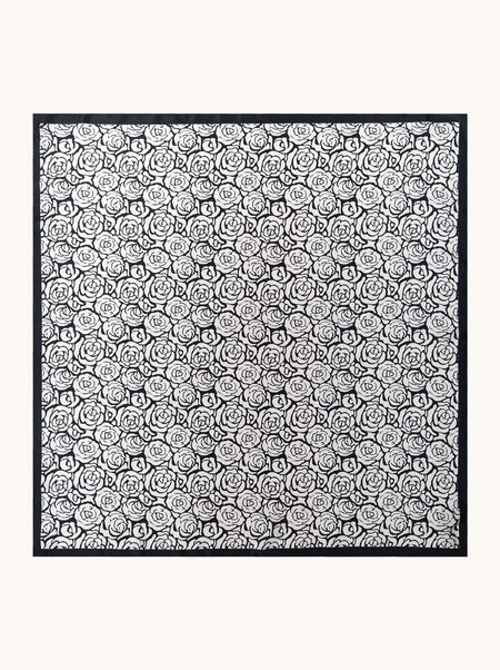 Apaszka jedwabna czarna z motywem róż 90x90 cm