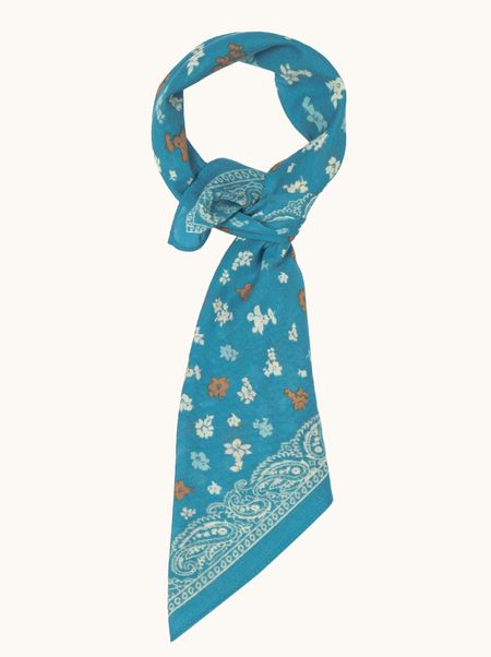 Blue cotton scarf with flowers 65x65 cm