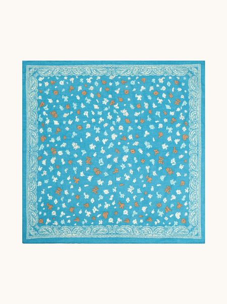 Blue cotton scarf with flowers 65x65 cm