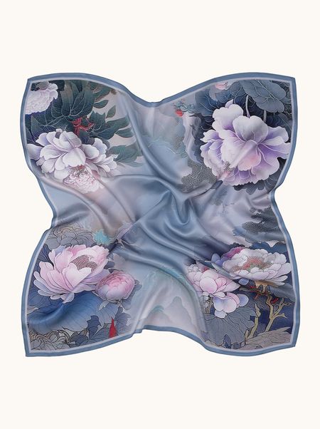 Apaszka jedwabna niebieska FIORELLA 90x90 cm PREMIUM
