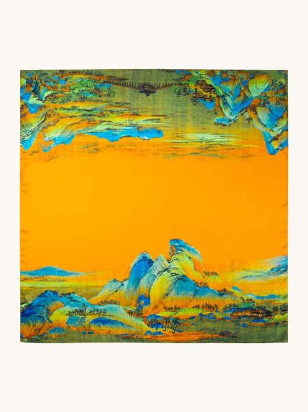 Yellow silk scarf in an oriental style, 90x90 cm