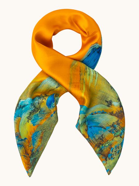 Yellow silk scarf in an oriental style, 90x90 cm