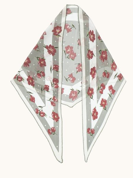 Jedwabna apaszka damska w kwiaty w kształcie rombu 40x145 cm